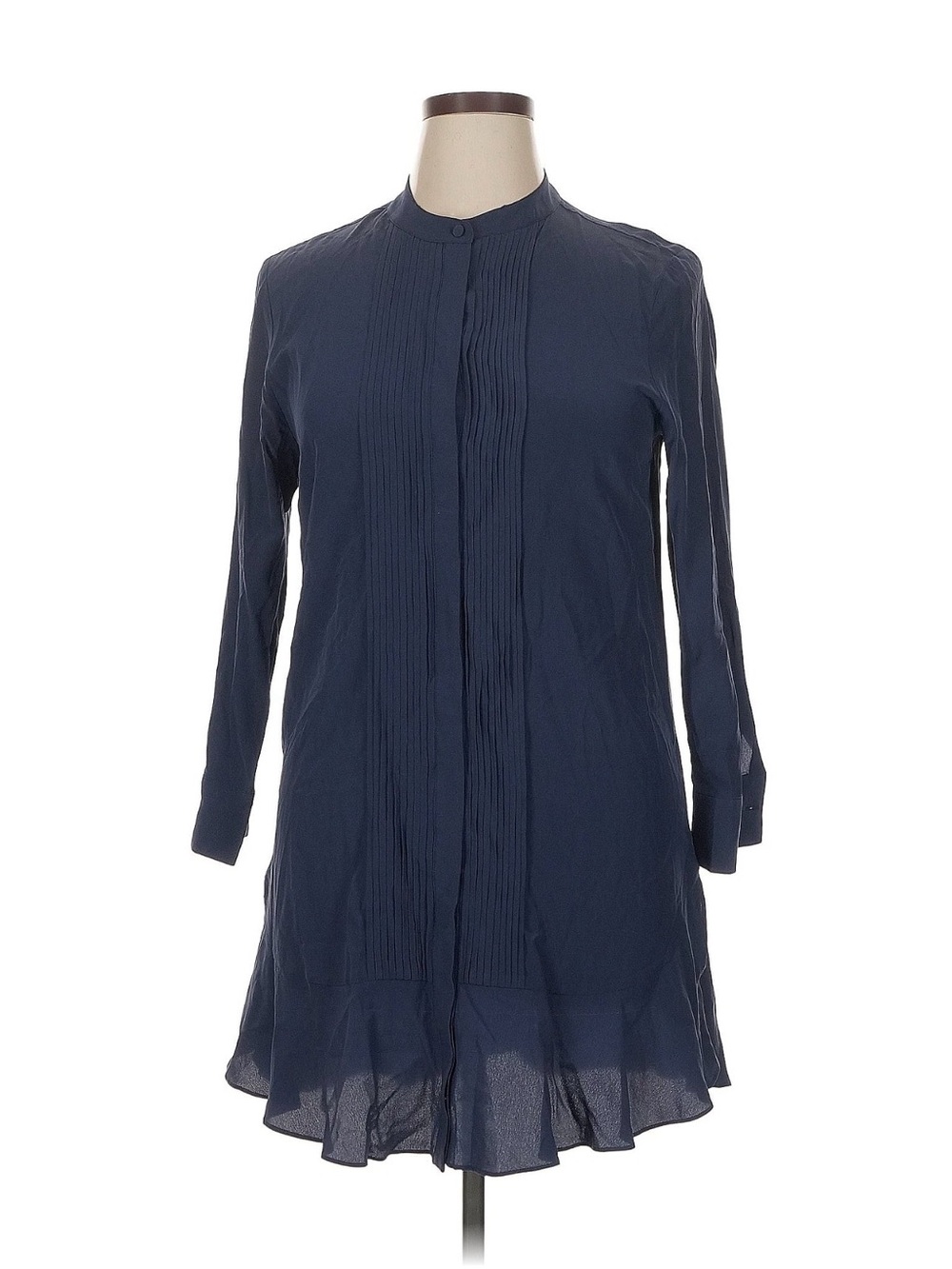 Long-Sleeve Navy Pintuck Tunic Dress